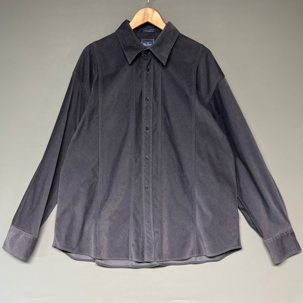 Vtg Faconnable Corduroy Shirt Mens XXL Blue Grey Cotton Button Down Hong Kong LS